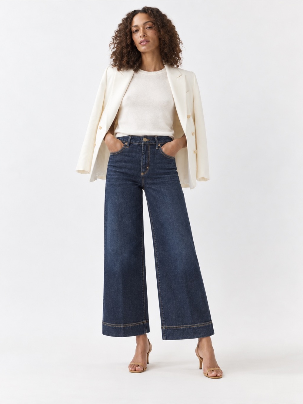 Ann Mashburn Wide Leg Cropped Jeans Size 28 Dark Indigo Stretch Denim